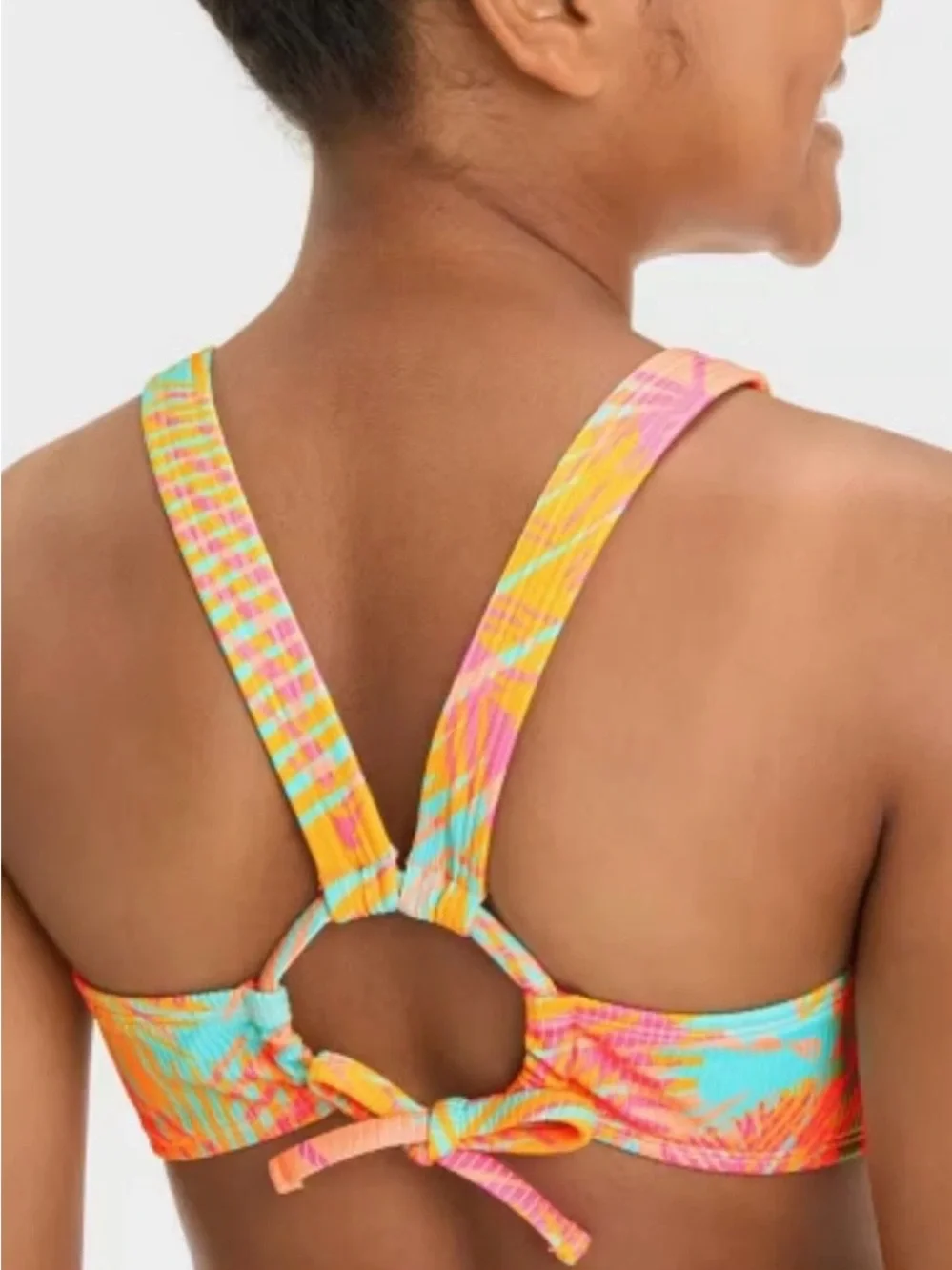 Art Class Girls One-Piece Swimsuit Ribbed Knit Multi Tropical Print Sz XS(4/5)